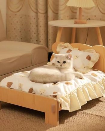 Cat Bed with Quilt - Wooden Indoor Pet Bed for Cats, Dogs, Rabbits, Kittens and Small Animals - 20.4 x 15.3 Inch