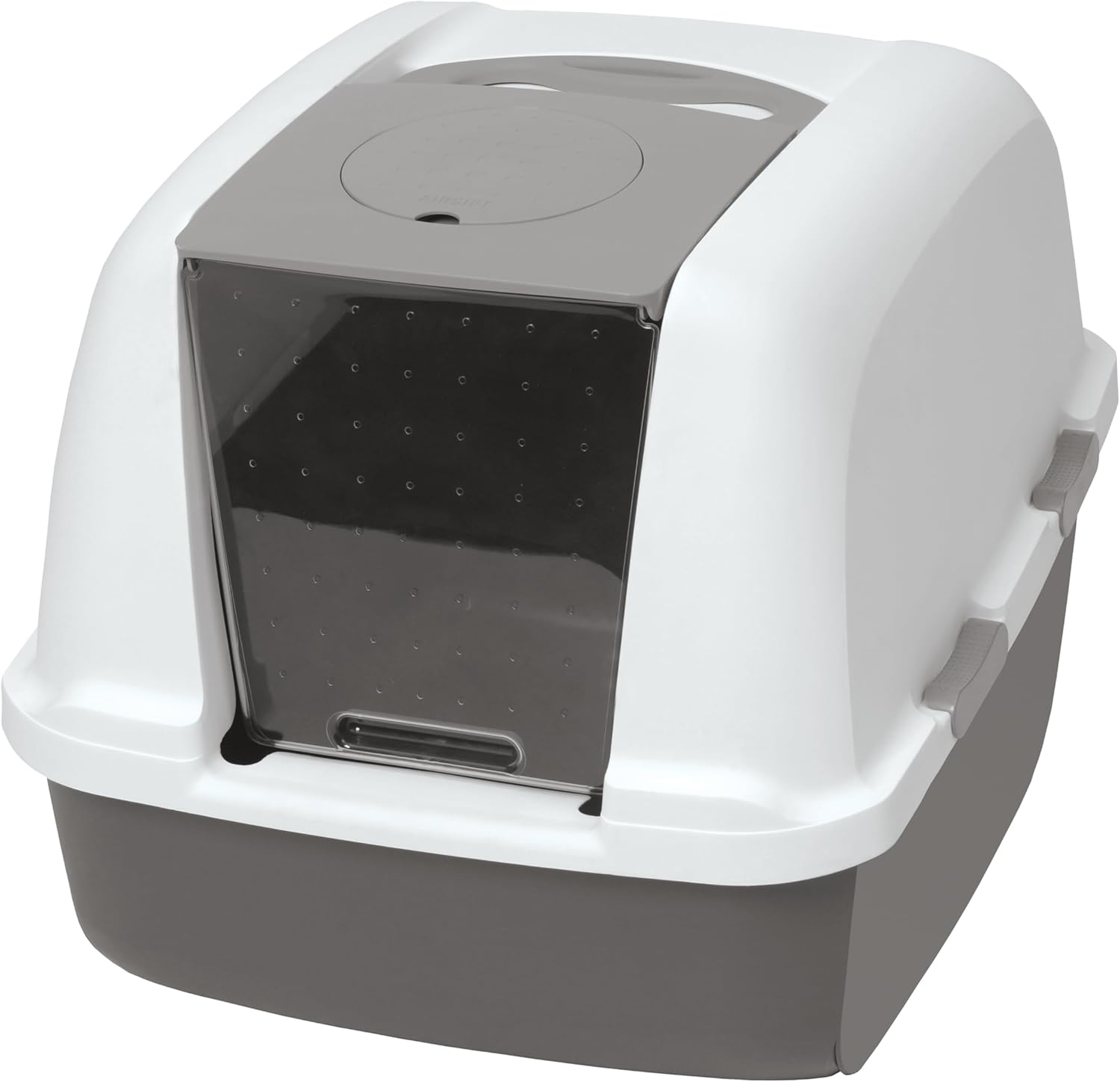 Hooded Litter Pan, Warm Gray/White - Privacy and Easy Access for Cleaning - Ideal for Larger or Multiple Cat Households