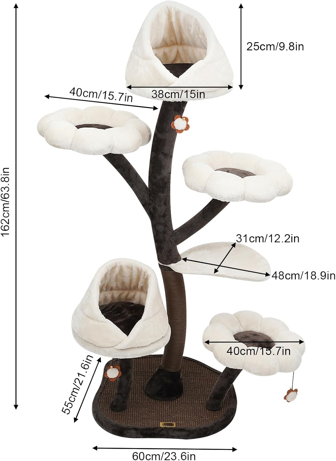 Cat Tree Tower, Large Multi-Level Cat Tree with Scratching Post for Indoor Cats, 63.8 Inches Tall Activity Centre Climbing Tree with Resting Platforms and Nest for Cats to Play and Sleep