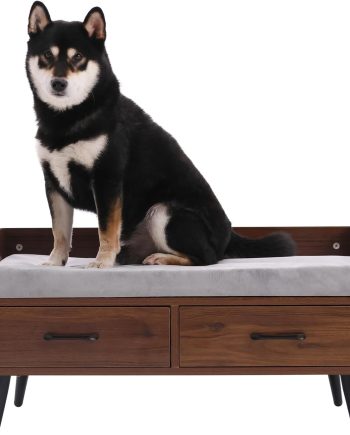 Elevated Dog Beds Frame with Mattress, Raised Wood Pet Bed Sofa Indoor for Large Medium Small Dogs Cats (Grey)