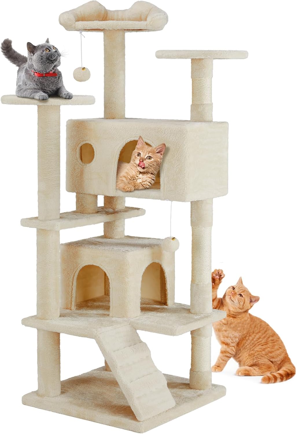 54-Inch Cat Tree Tower ?C Multi-Level with Sisal Scratching Post, Perfect Pet Gift, Indoor Condo with Climbing Ladder, Plush Toy, and More Animal Stuff, Beige