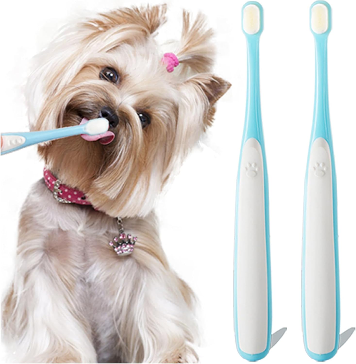 Small Dog Toothbrush, Cat & Puppy Tooth Brushing Kit, Ultra Soft & Mini Head Teeth Brush for Kitten & Tiny Pet, Doggy Toothbrushes Deep Dental Cleaning, 2 PCS - Blue