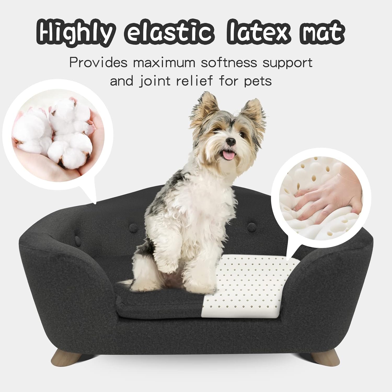 Pet Sofa Dog Couch for Small Pet Dog and Cats, Low Back Lounging Bed with Velvet Modern Cat Couch Easy-to-Clean(Deep Grey)