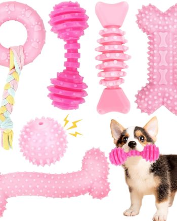 Puppy Toys, 6 Pack Dog Chew Toys for Puppy, Cute Pink Small Dog Toys, Teething Toys for Puppies, Soft Durable Interactive Chew Toy for Small Dogs