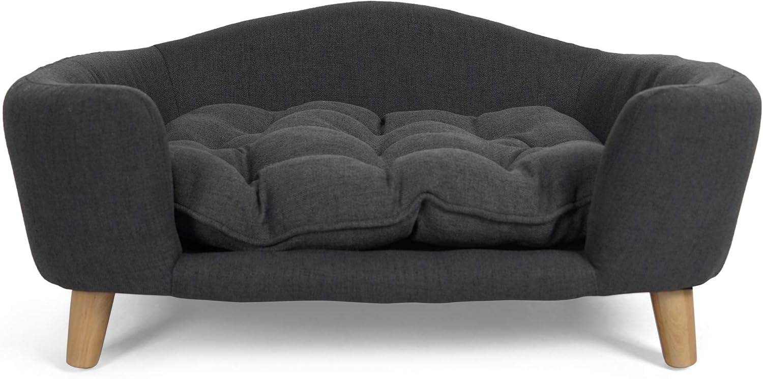 Orthopedic Dog Bed, Elevated Dog Sofa Bed for Small Dog, Supportive Foam Pet Couch Bed with Wooden Legs, Modern Pet Sofa Bed, Dark Gray