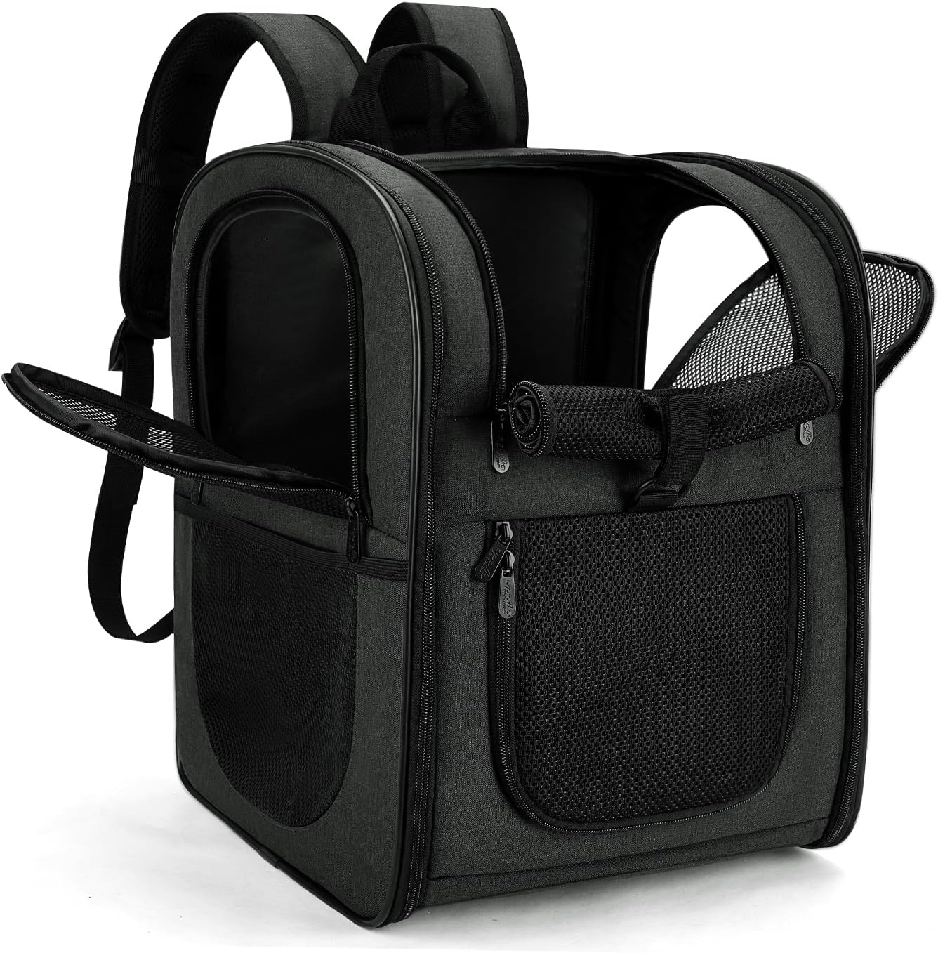 Dog & Cat Carrier Backpack for 4-18lb Pets - Ventilated Safe Design with Padded Back Support, Breathable Mesh Pet Backpack for Hiking, Travel, Outdoor (Black)