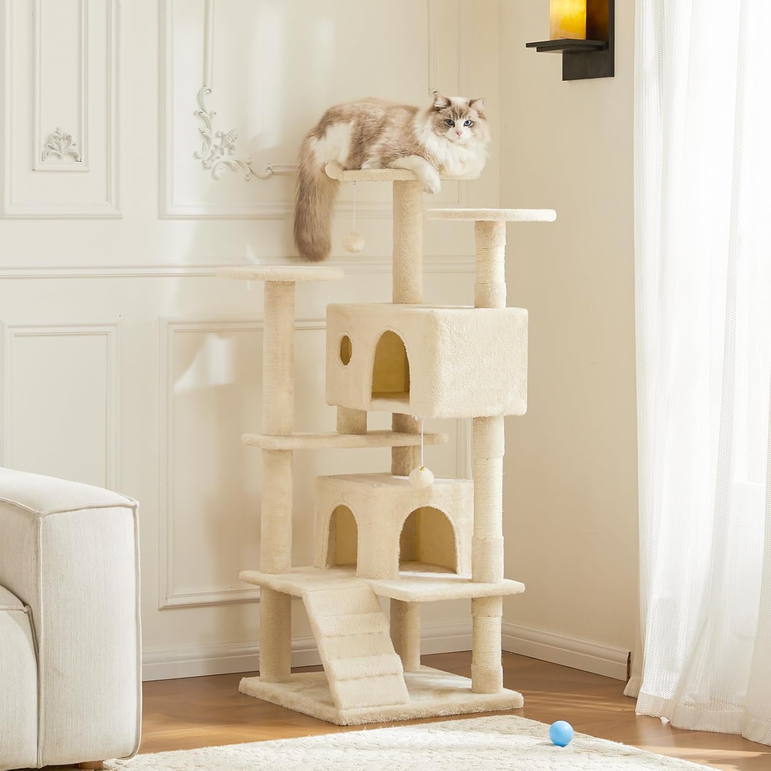 54-Inch Cat Tree Tower ?C Multi-Level with Sisal Scratching Post, Perfect Pet Gift, Indoor Condo with Climbing Ladder, Plush Toy, and More Animal Stuff, Beige