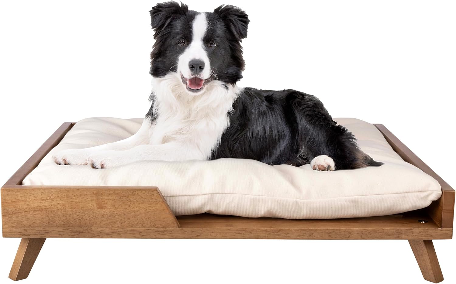 Elevated Dog Bed - 36?? x 29.5?? Indoor Pet Bed with Frame and Soft Cushion - Mid-Century Modern Wood Dog Bed for Medium to Large Pets by (Natural)