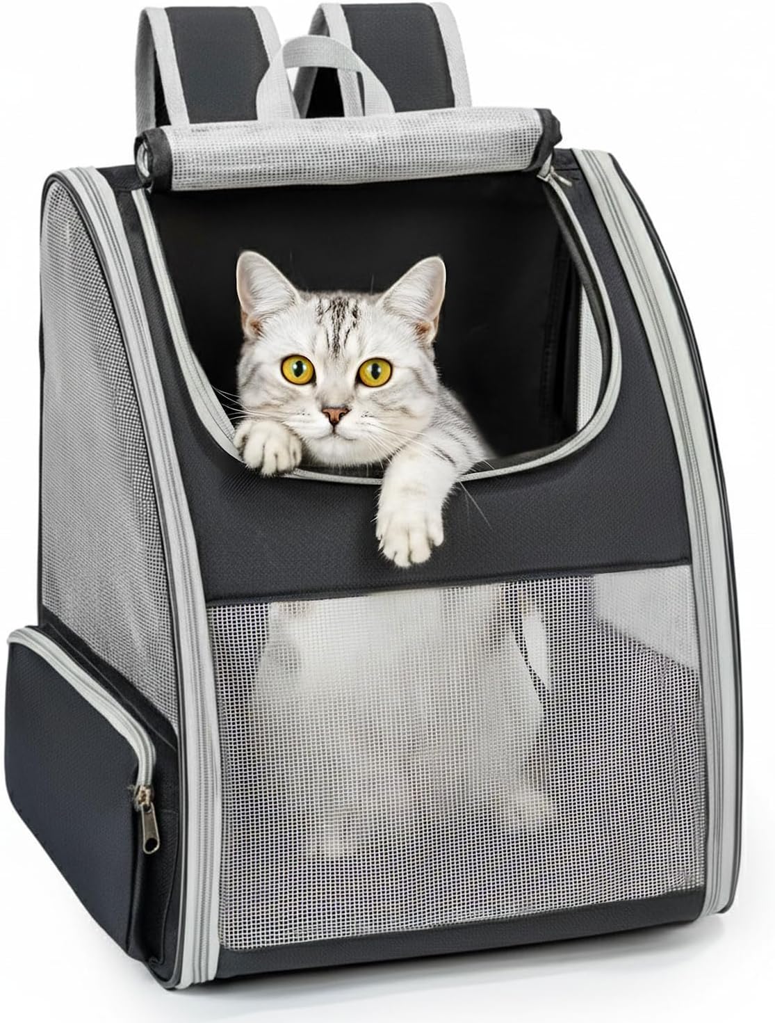 Cat Backpack Carrier for Small Dogs and Cats Fit Up to 15 Lbs,Small Dog Backpack, Expandable & Foldable with 3-Side Mesh Windows, Pet Carrier for Travel & Hiking Friendly??Gray