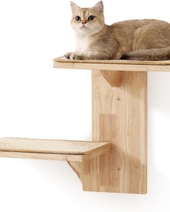 Cat Wall Shelves, 2 Platform Kitten Wall Furniture, Tree Shape Wall-Mounted Floating Shelf with Sisal Mat, Solid Rubber Wood Cats Perch for 16 Inch Drywall, Suitable for Climb, Play, Nap