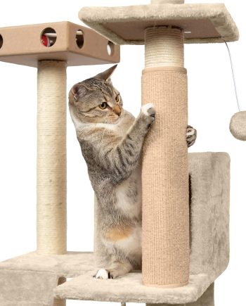 Wrap Around Scratching Post Cover for Indoor Cats, Fits Posts Up to 3.5" Diameter, Durable & Less Mess -  Carpet Scratch Mat - Cream, Small