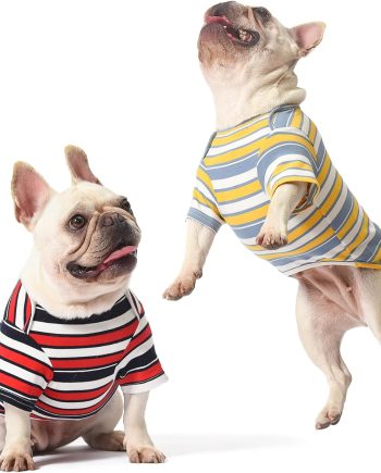 Dog Shirts Cotton Striped T-Shirt, Summer Pet Clothes for Small Dogs, 2-Pack Soft Puppy Apparel Cat Tee, Breathable Stretchy, Red Yellow M