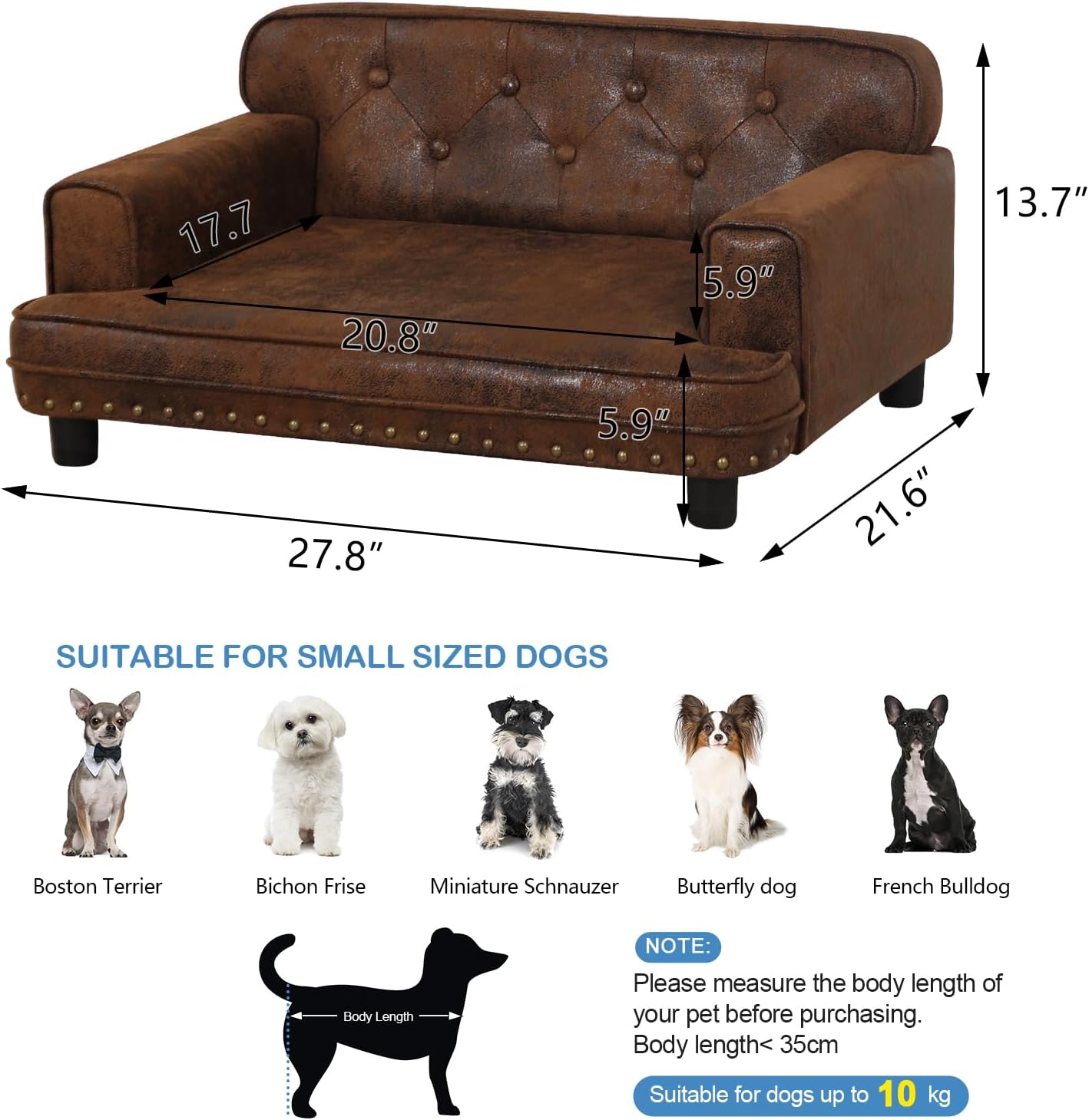 Dog Bed,Cat Bed,Dog Couch,Cat Couch,Puppy Bed,Pet Sofa,Pet Couch,Pet Bed for Cats, Wooden Frame and Suede Fabric,for Small Breeds Using (Coffee)