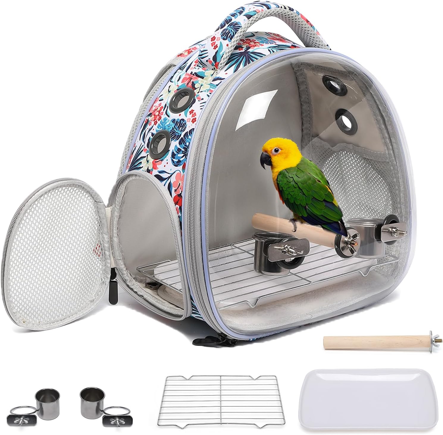 Portable Travel pet Backpack Carrier Hamster Bag Guinea Pig Bird Small Dog cat Turtle Carrier Rabbit Cage Squirrel Bearded Dragon Breathable Hangbag (Hua+Accessories)