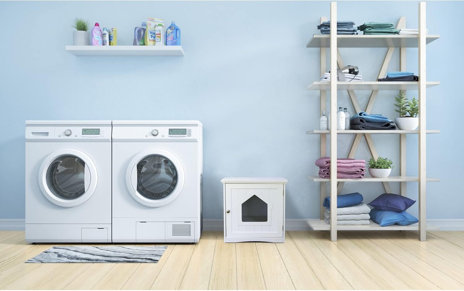 Litter Box Enclosure, Hidden Kitty Litter Box Cabinet, Furniture Style, White,(19.84 LBS)