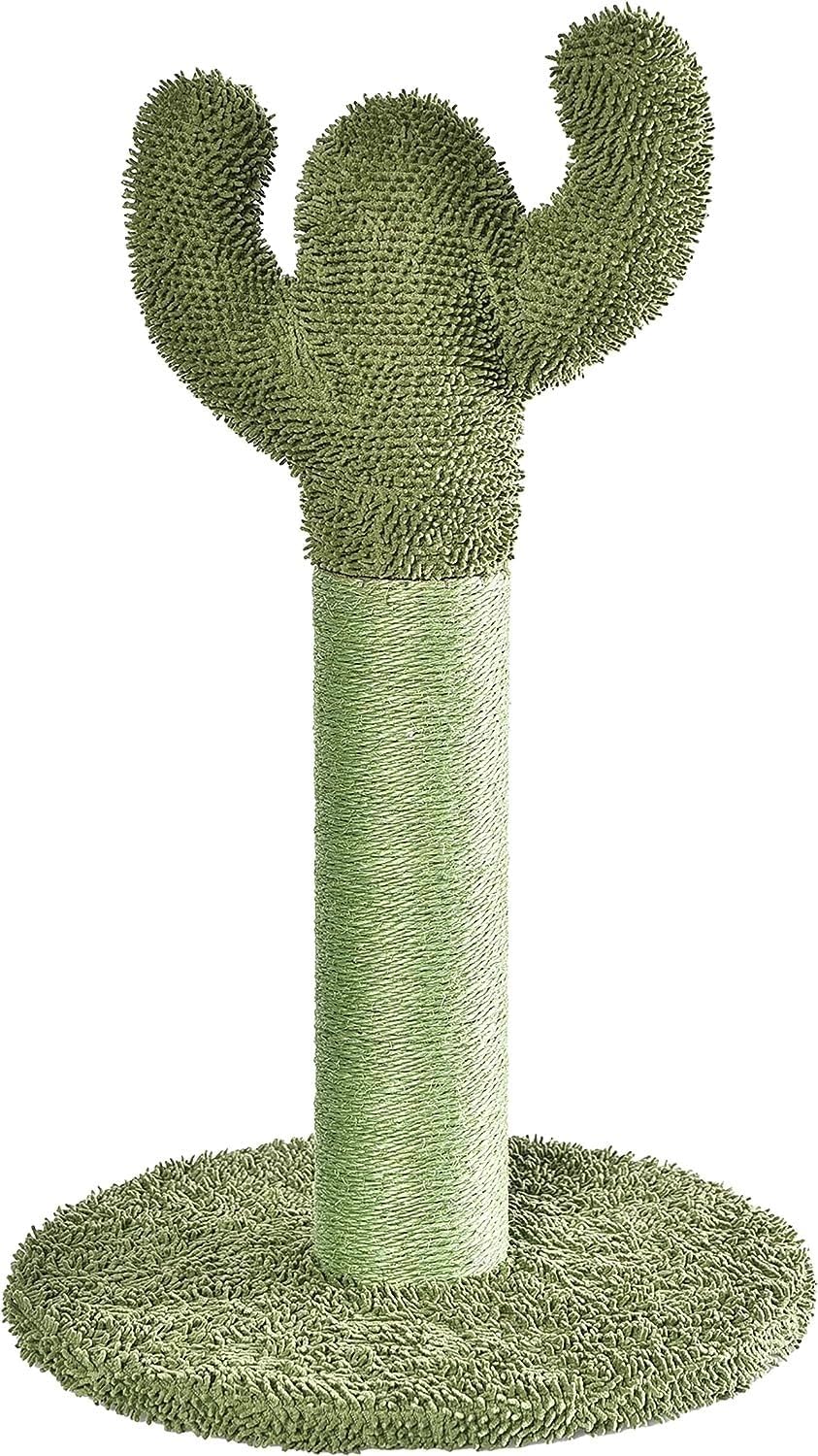 Cat Scratcher - Indoor Cactus Single Cat & Kittens Scratching Post with Dangling Ball, Medium (25.6"H) - Green