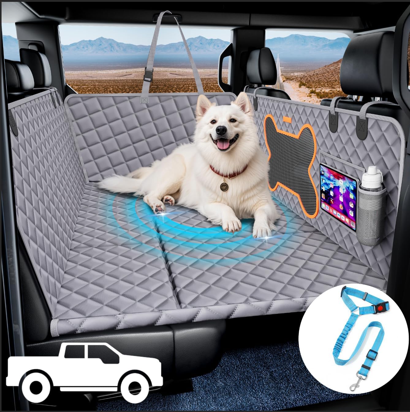 Dog Seat Cover for Trucks, Hard Bottom Dog Hammock Back Seat…