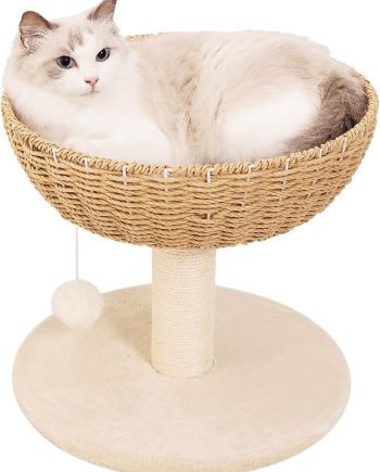 Cat Tree Tower,Handwoven Large Nest,Woven Rattan Cat Condo, Cat Bed,Suitable for Cats Weighing Up to 20 Pounds