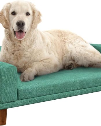 Dog Sofa Couch, Pet Bed with Comfortable Luxury Cushion, Washable Cover, Wooden Legs, Anti-Slip Mat for Large Dogs, Cats, Kittens, Green