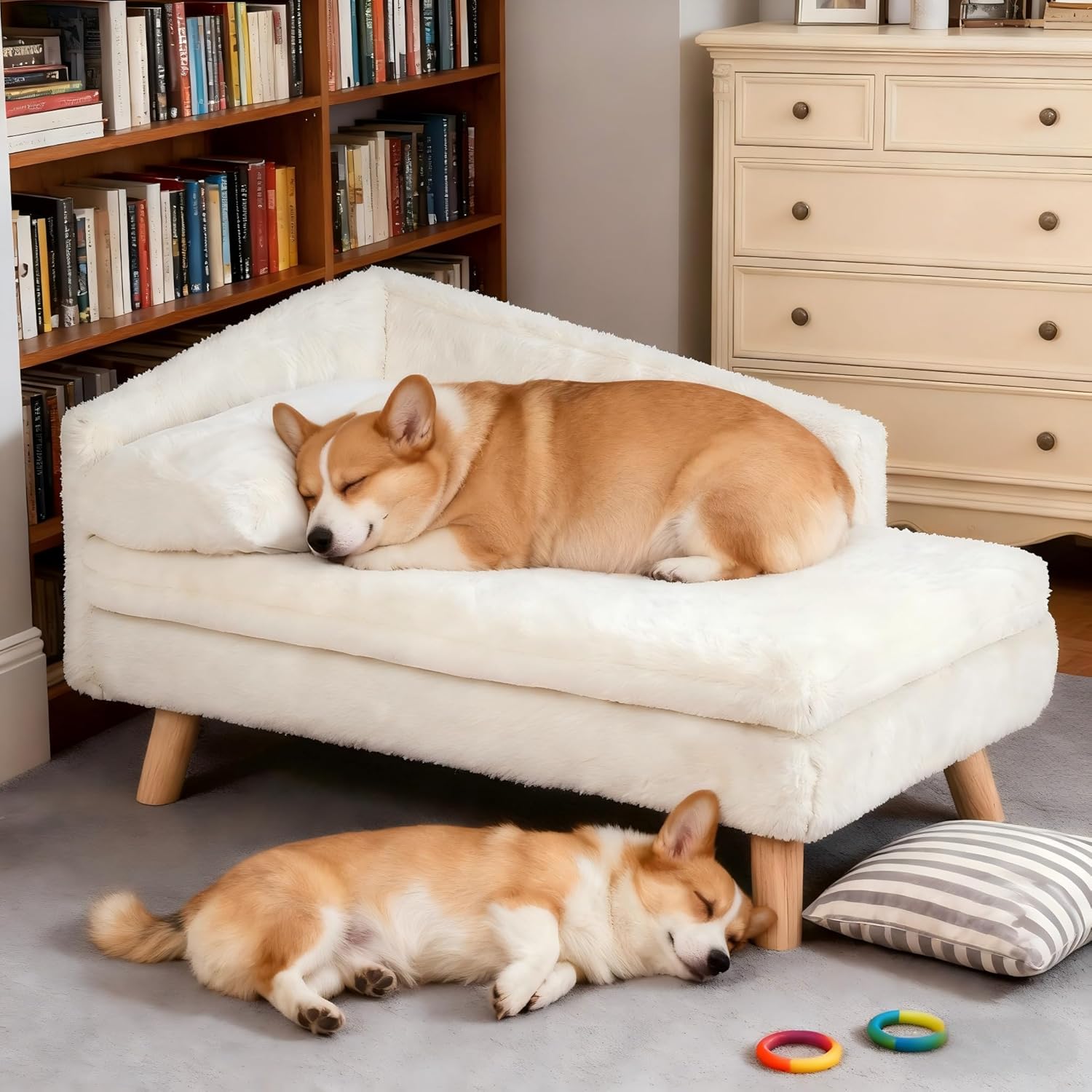 Elevated Pet Bed,Nordic Pets Sofa with Cozy Pad Waterproof,Dog Chair with Sturdy Wood Legs for Small Doggys Kittens