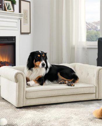 Dog Sofa Couch for Medium Dogs, 39" Memory Foam Dog Couch with Washable Fabric, Removable Cushion, Sofa Bed for Medium Dogs, Beige
