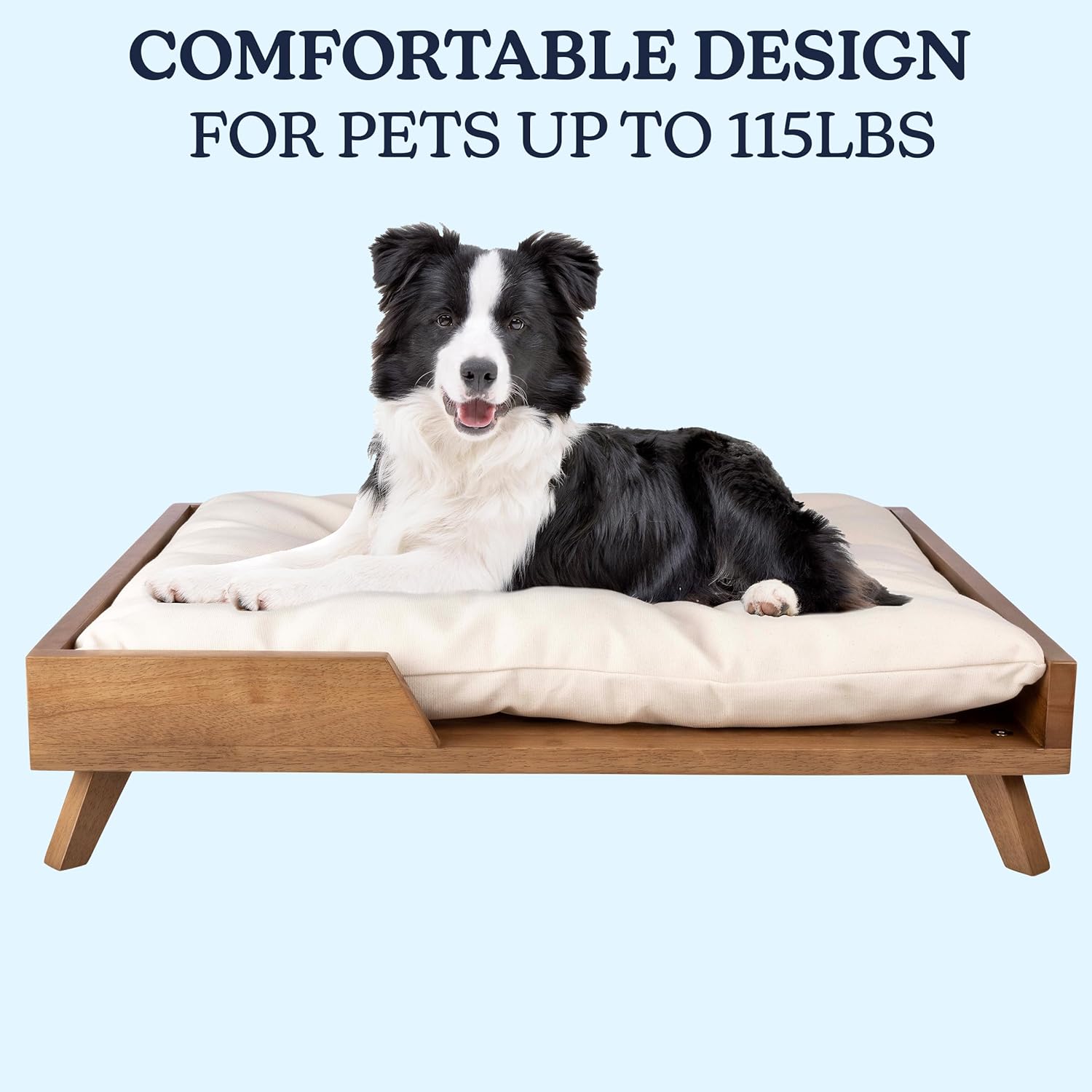 Elevated Dog Bed - 36?? x 29.5?? Indoor Pet Bed with Frame and Soft Cushion - Mid-Century Modern Wood Dog Bed for Medium to Large Pets by (Natural)