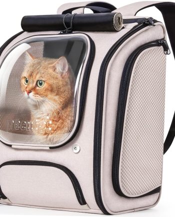 Cat Backpack Carrier, Large Space Cat Bubble Backpack, Breathable Cat Carrier, Shaded Dog Backpack Carrier, Ergonomic 3D Design for Travel, Hiking, Suitable for Shopping, and Vet, Khaki