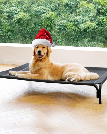 Elevated Dog Bed Raised Outdoor Dog Cot for Large Dogs, Installation Requires No Tools, Frame with Washable Cooling Breathable Mesh Anti-Slip Feet, Indoor Pet Bed, Black, 43.3 Inches