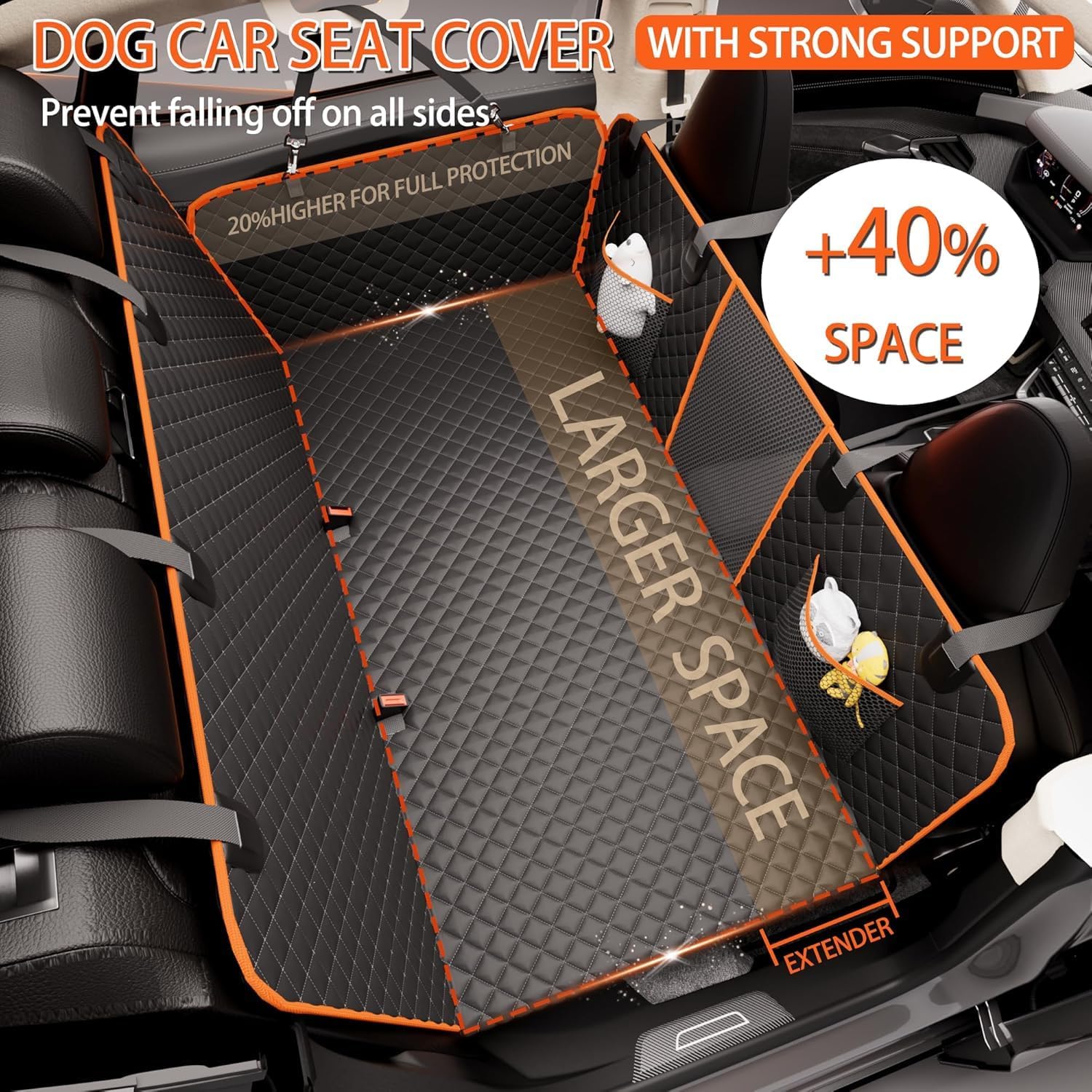 Back Seat Extender for Dogs - Large Space, Waterproof Dog Car Seat Cover for Back Seat with Hard Bottom Holds 420lbs, 600D Heavy-Duty Upgraded Material Dog Hammock for Car, Easy to Use and Clean